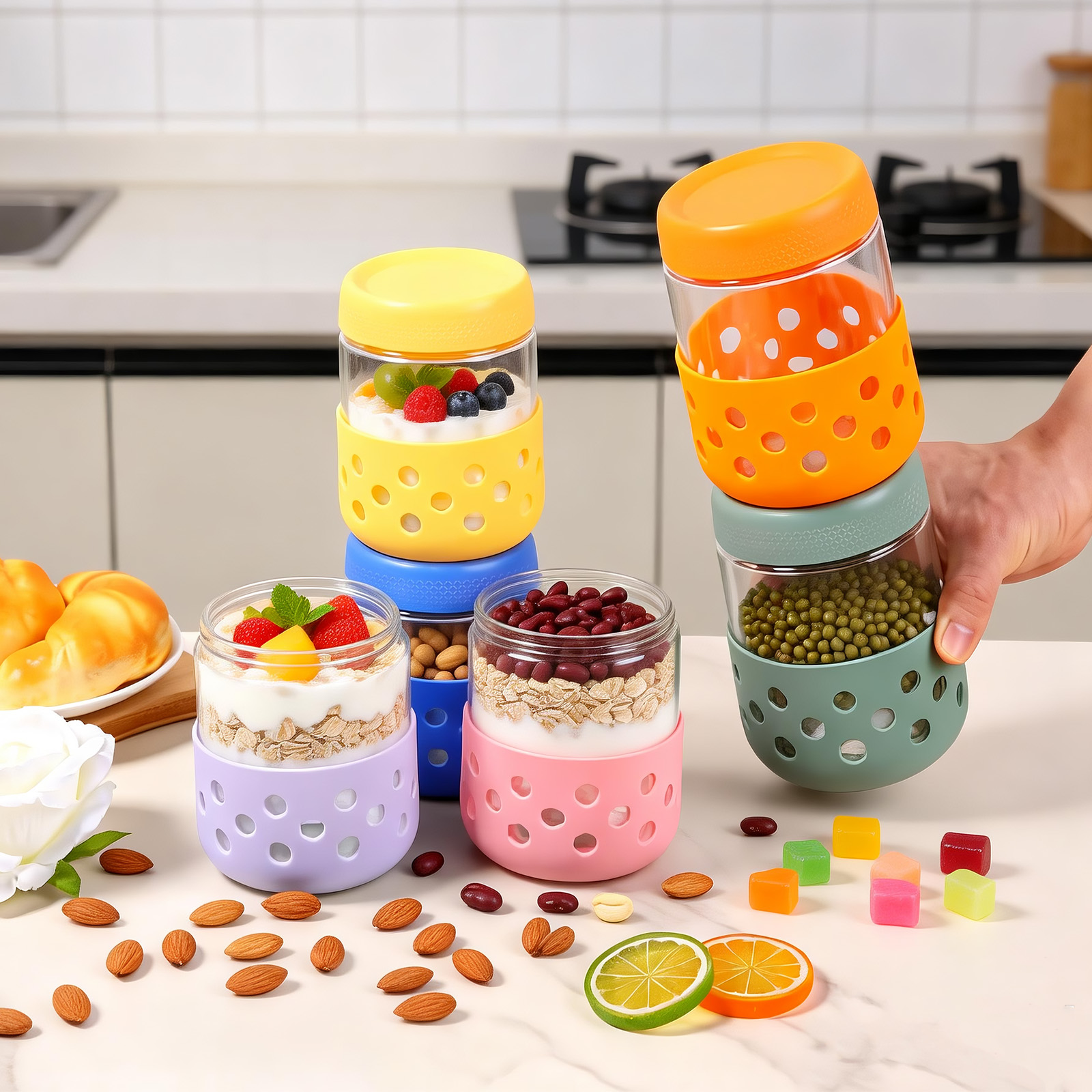Overnight Oat Jar - Набор из 2/4/6 стеклянных банок для